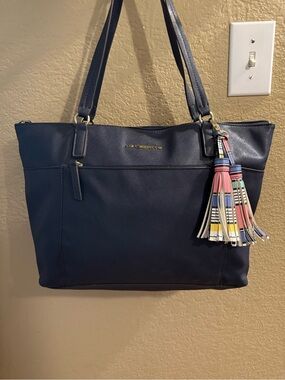 Liz Claiborne Navy Tote with Multicolor Tassel Accent